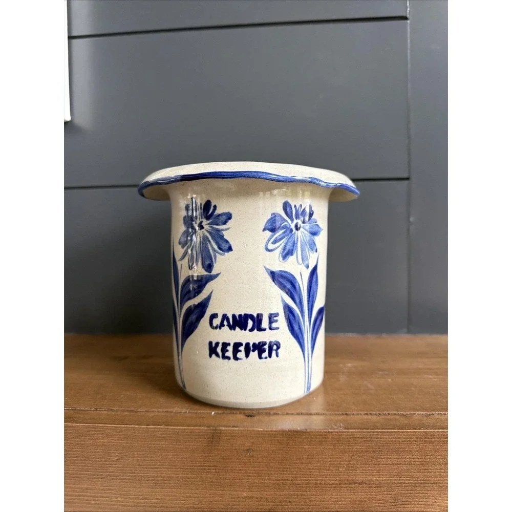 Williamsburg Pottery Stoneware Crock/Vase/Candle Keeper 2000 - 5